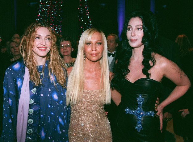 madonna, donatella versace & cher at the 1997 met gala.