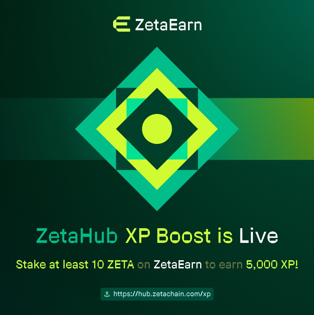 🎉Exciting News! #ZetaEarn is now qualified on #ZetaHub XP Boost! 

🎯Dive into activities, earn XP, and climb the leaderboard. Go to hub.zetachain.com/xp and stake at least 10 $ZETA to earn your 5000 XP!