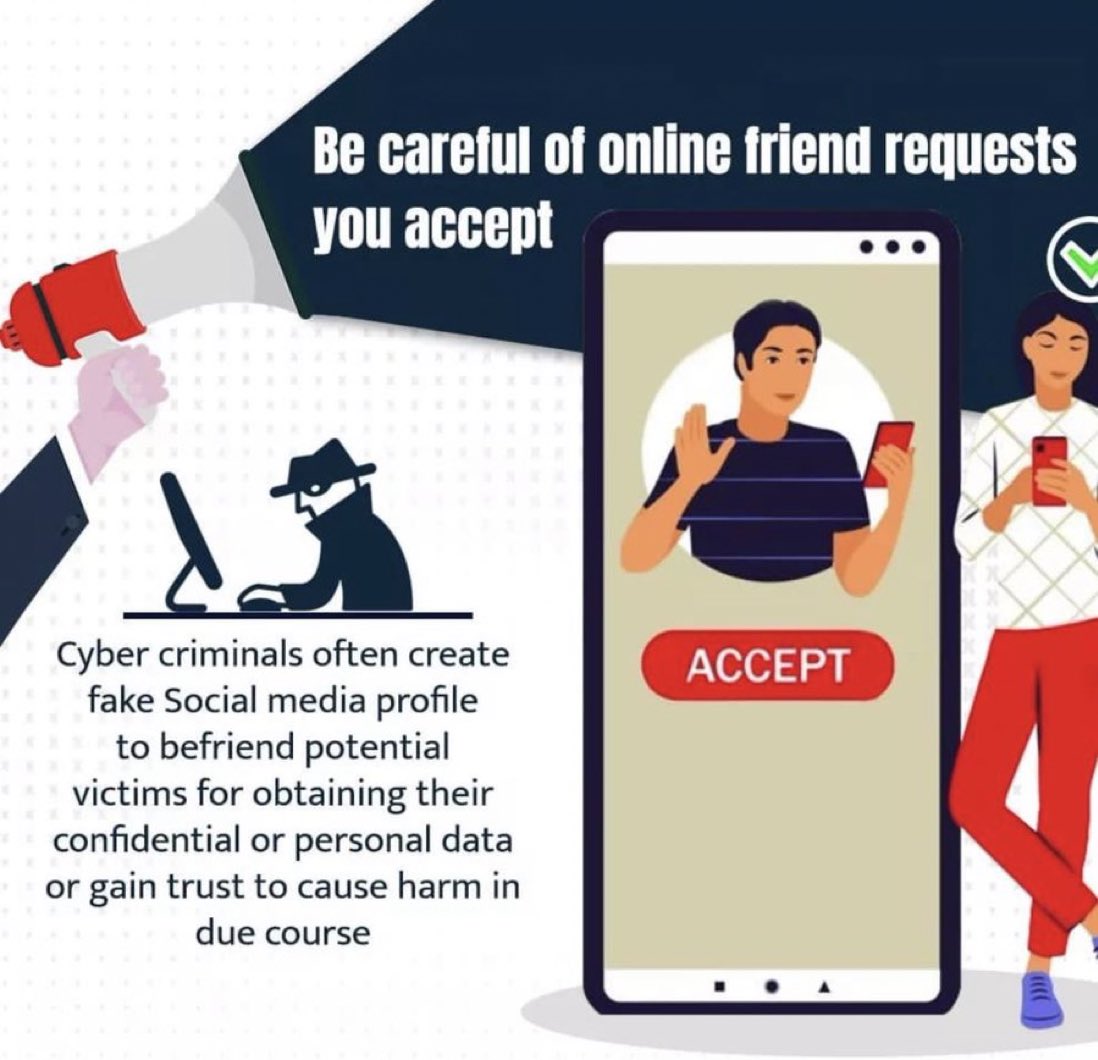 Be careful of online friend request you accept.
#cybercrime_inc 
#cybercrimehelp #cyberfraudprevention
#CybersecurityTraining #cybersafe #cybercrimeinvestigator #cybersecurity #cybersecurityawareness #cybersafety #cyberawareness