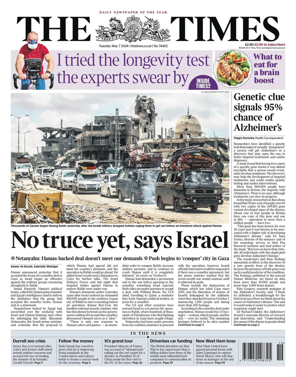 🇬🇧 No Truce Yet, Says Israel ▫Hamas calls for a permanent end to the war in Gaza but Binyamin Netanyahu says the proposal does not meet Israel’s demands ▫@SameralAtrush @gabrielle_sivia #frontpagestoday #UK @thetimes 🇬🇧