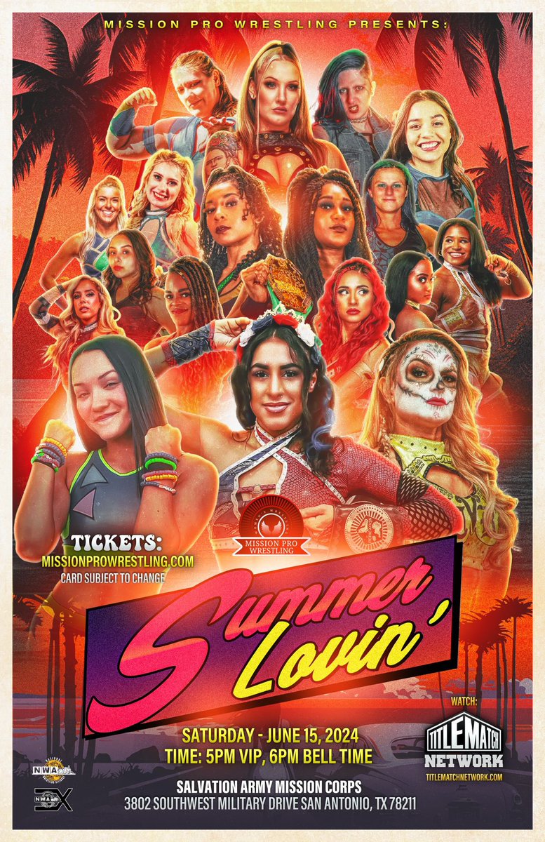 #SanAntonio #WrestlingCommunity! Reserve your seat NOW before #MPWSummerLovin is sold out! Tickets are already moving! 💨 💨💨 🎫: missionprowrestling.com 📺: @TitleMatchWN Sponsorship Inquiries: 📧: missionprowrestling@gmail.com #WweBacklash #WWERaw #WWENXT #WWESpeed