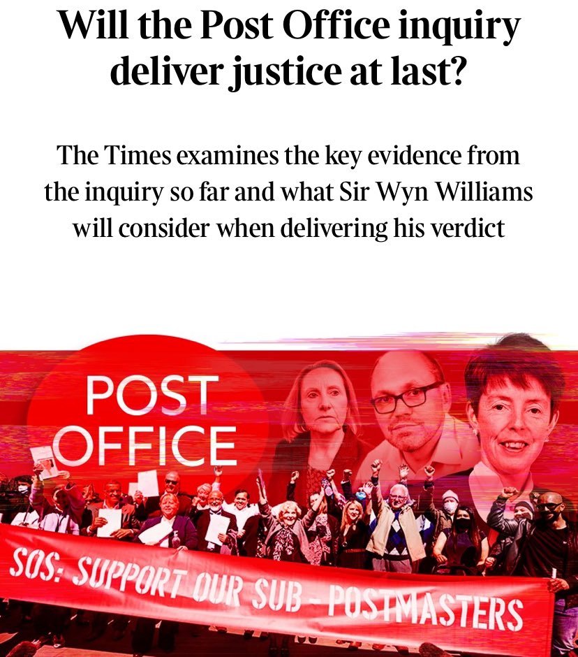 #PostOfficeScandal The latest piece in @thetimes by @TomWitherow asks a very important question⁉️ Will the @PostOffInquiry deliver justice at last❓ How did it take so many years for the @PostOffice scandal and problems with the Horizon IT system to blow? Postmasters have long…