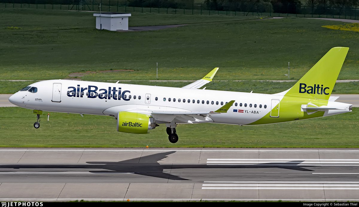An Air Baltic A220 landing in Zurich. jetphotos.com/photo/11322754 © Sebastian Thiel