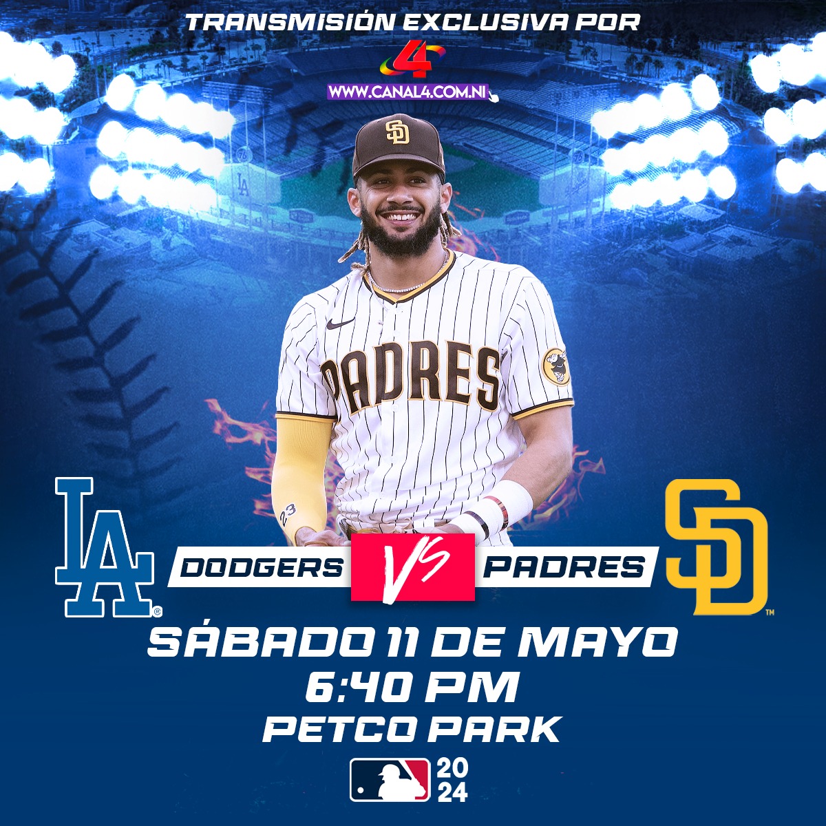 🤩 ¡No te pierdas los emocionantes partidos de la MLB 2024 ⚾ por Canal 4, La Mejor Televisión 📺✨! 👉Este Sábado 11 de Mayo, Dodgers 🆚 Padres a las 6:40 PM en Petco Park. #MLBCanal4 #deportes Más información 🌐👉🏼 canal4.com.ni/en-vivo/