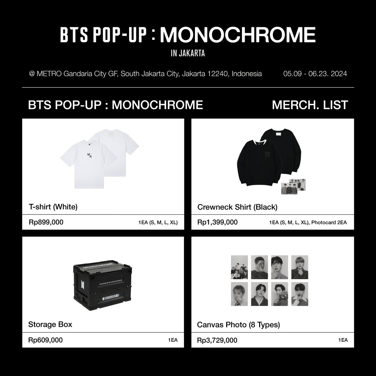 Are you ready for the biggest drop yet? 🤩 

Swipe to check out the exclusive merch at BTS POP-UP : MONOCHROME IN JAKARTA @METROdept
Department Store Gandaria City 
📷 ​  Which item are you most excited to get? ​ #BTS #방탄소년단 #MONOCHROME #MNCR #BTS_POPUP #Jakarta #ShopatMETRO