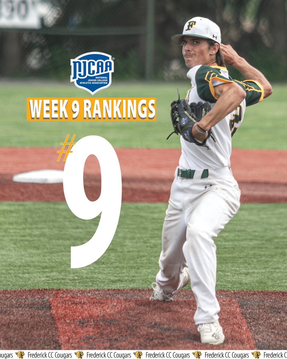 #FCC_Cougars baseball team is ranked No. 9 for Week 9 in the NJCAA DII Baseball Rankings! The Cougars finished the regular season 47-6 overall and are entering postseason play as the #1 seed and will play this Friday at 3 PM! #GoCougars