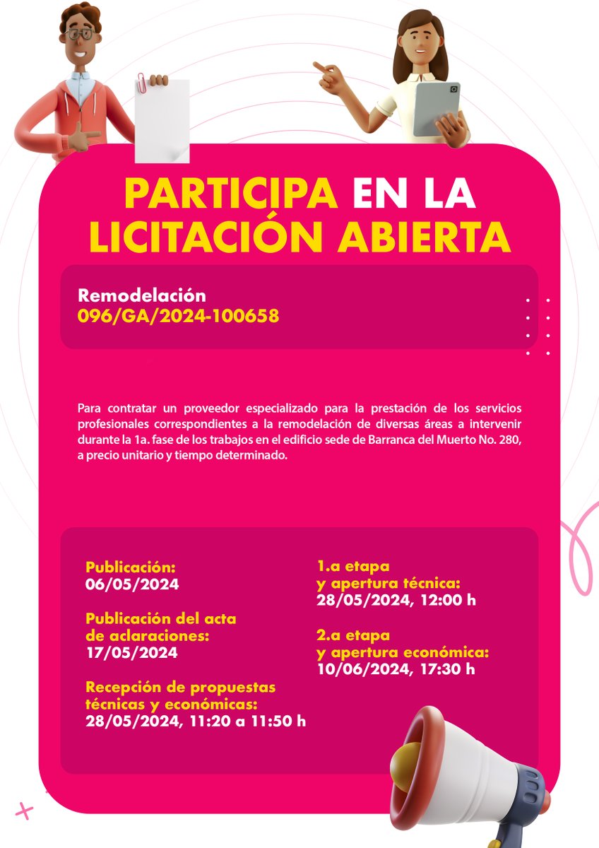 Participa en la licitación abierta para prestación de servicios profesionales de remodelación. 👉🏽 bit.ly/3UvTF0H