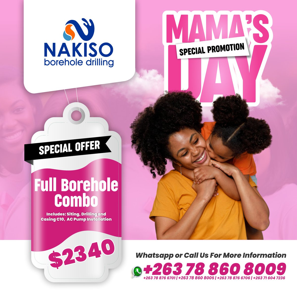 MAMA's DAY SPECIAL PROMOTION - Borehole Drilling in Zimbabwe At Nakiso Borehole Drilling, we cherish our mothers and believe they deserve something truly special. 📷 Show your appreciation this Mother's Day with our exclusive promotion! From May 4th to May 20th, 2024, treat your…
