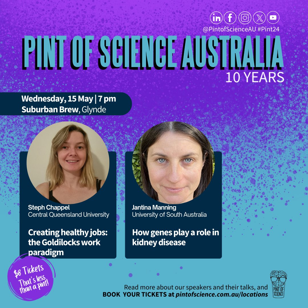 Come along to Suburban Brew to hear some thirst quenching science from @Steph_Chappel & Dr Jantina Manning @universitysa #pintau24 pintofscience.com.au/event/balancin… #health #wellbeing #adelaide #sciencecommunication