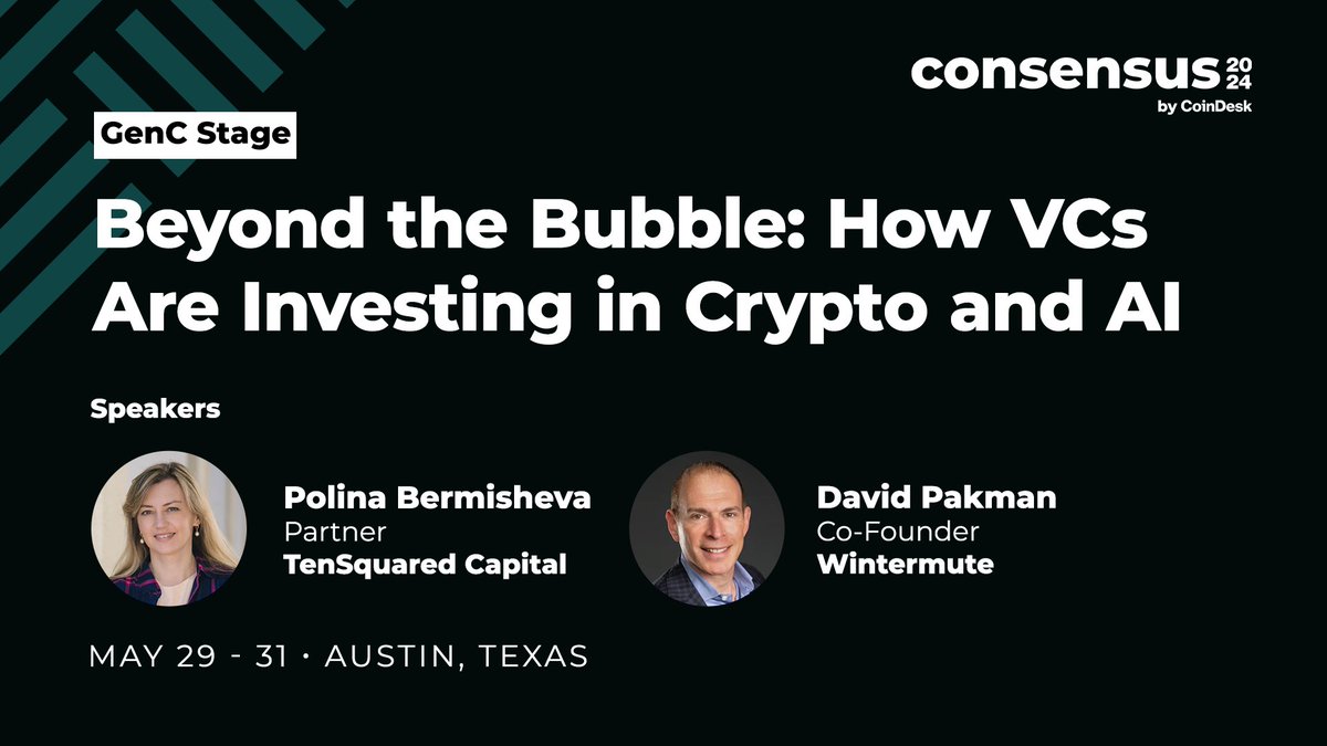 Join @10SQFund’s Polina Bermisheva and @Coinfund_io’s @pakman to uncover the substantial opportunities in Crypto+AI beyond the hype at #Consensus2024. 🔍 Explore more: consensus2024.coindesk.com/agenda/event/-…