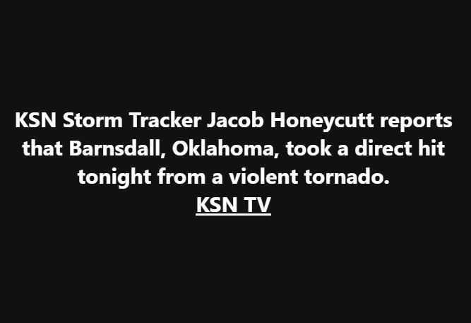 Prayers for the folks in Barnsdall, Oklahoma. One of our Storm Trackers, Jacob Honeycutt, is there and says it is devastating. He says it reminds him of Joplin after its tornado in 2011. @KSNNews @KSNStormTrack3 ksn.com/weather