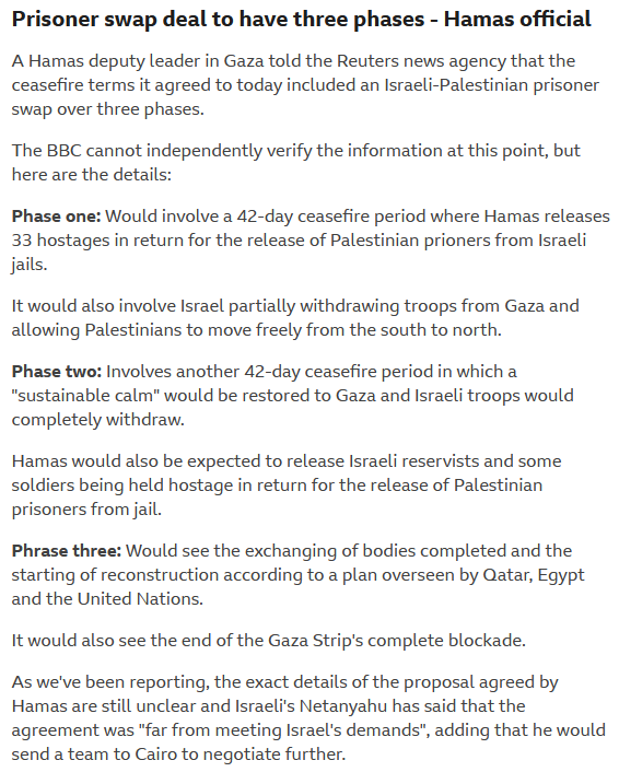 Here is the 'Peace/ceasefire' that hamas says they agreed to, translated from Palestinian Arabic [I may have missed a few words] :& phase 4 is everyone gets free ice cream.
