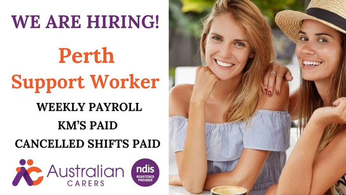 Apply Now... Start in May #Perth - Disability Support Worker 
#NDIS 
#WA 
#JobSearch
#Careers
#JobHunt
#Hiring
#NowHiring
#Recruiting
#Employment
#Career
#JobPost
#JobOpening
#JobListing
#Work
#Job
australiancarers.com.au/australian-car…