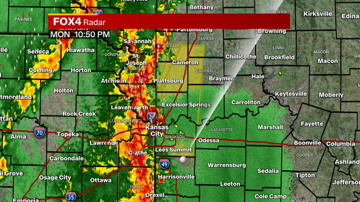 New Severe T-Storm Warning for Jackson, Clay, Clinton, DeKalb, Ray, Caldwell, Daviess counties until 5/06 11:45PM. Head indoors to avoid this storm & stay weather aware with FOX 4 Kansas City! #fox4kc