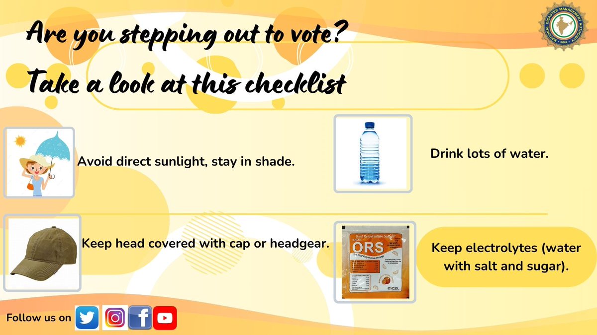 Are you stepping out to vote. Take a look at this checklist:
#ElectionDay #StaySafeVote #YourVoiceMatters #BeatTheHeat #EveryVoteCounts 
@MIB_India @PIB_India @sdma_assam @KarnatakaSNDMC @DDNewslive @airnewsalerts