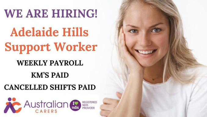 We are Hiring Disability Support Worker ( Adelaide Hills ) #NDIS #ndisregisteredprovider #ndisserviceprovider #Adelaide #southaustralia #australian #positions #nowhiring #jobsearch #jobsearching australiancarers.com.au/job/disability…