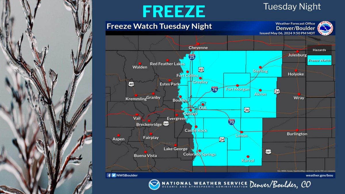 A freeze watch is in effect for Tuesday night and Wednesday morning. Protect sensitive plants from the sub freezing temperatures that are expected. #cowx