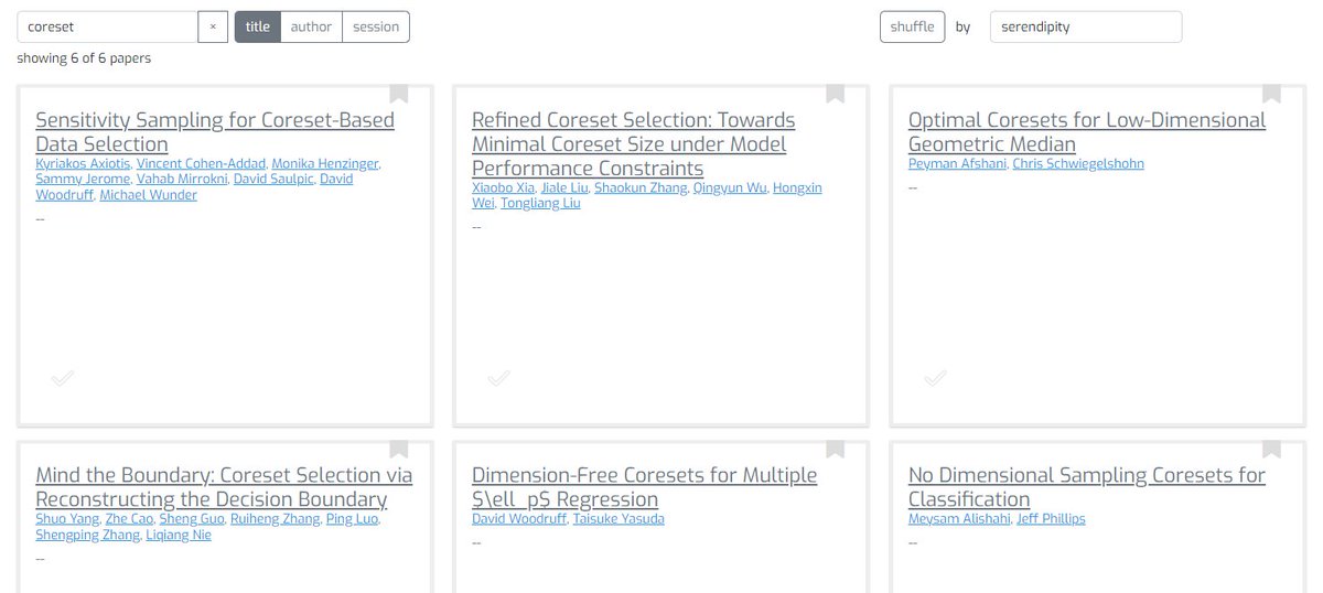 Nice to see that at least 6 papers at #ICML24 have coresets in their titles ! Hope for green data ML/AI ! x.com/frnknlsn/statu…