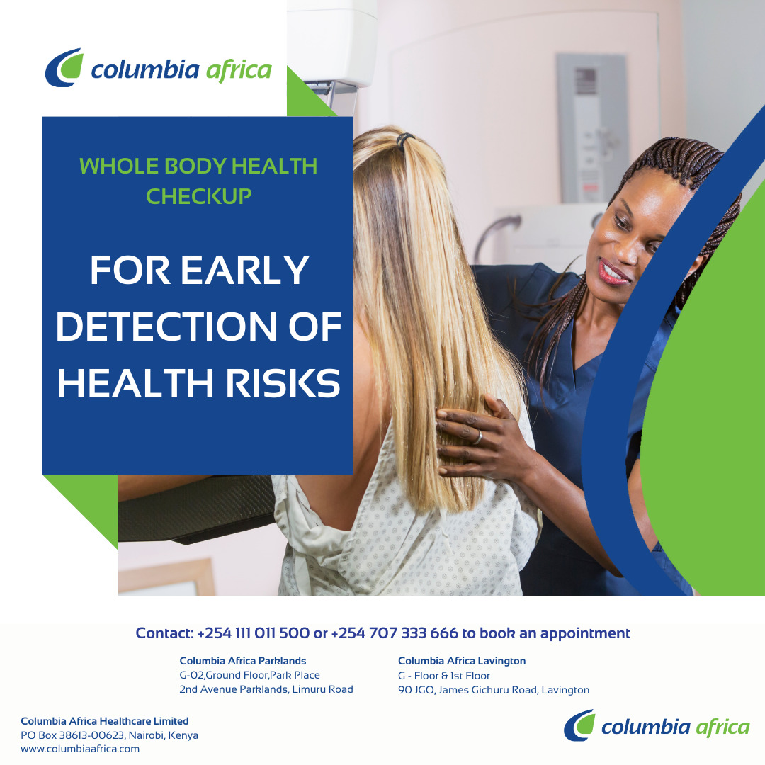 Invest in your health today for a better tomorrow. Book your health check now
Call +254 111 011 500 / +254 707 333 666 or visit columbiaafrica.com/health-check/ 
#columbiaafrica #Healthcheck