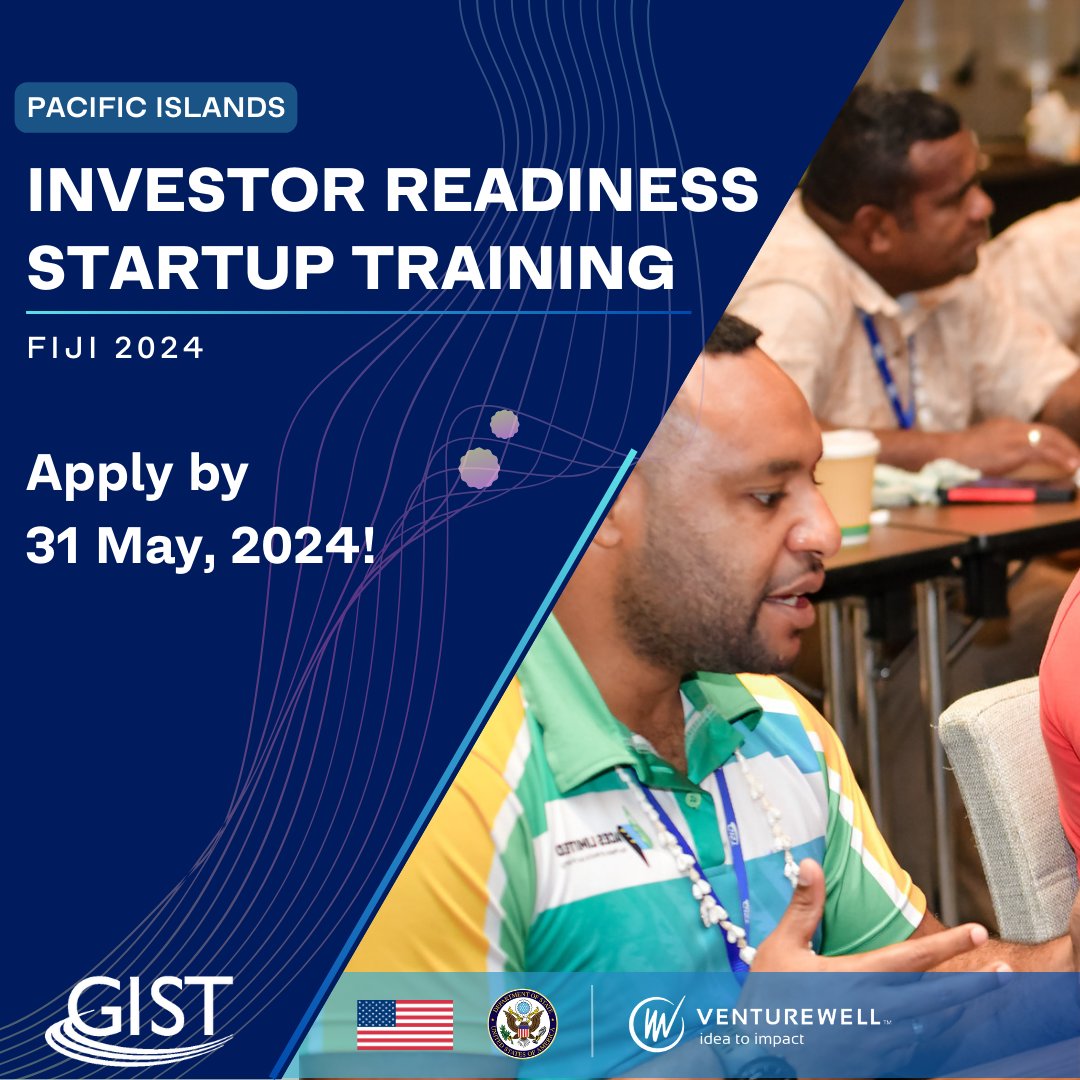 🤩 Applications are now open for @GISTNetwork's Investor Readiness Startup Training! This new program is designed for entrepreneurs across the Pacific Islands; learn how to prepare your innovation for investment and take it to the next level. Apply today: ow.ly/SBsE50Ry67m