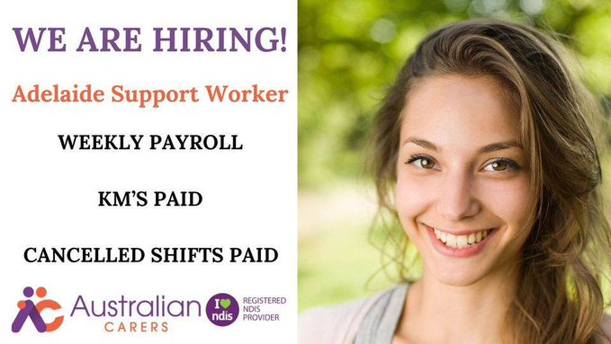 We are Hiring Adelaide Disability Support Worker #NDIS #ndisregisteredprovider #ndisserviceprovider #adelaide #southaustralia #australian #positions #nowhiring #jobsearch #jobsearching australiancarers.com.au/job/adelaide-d…