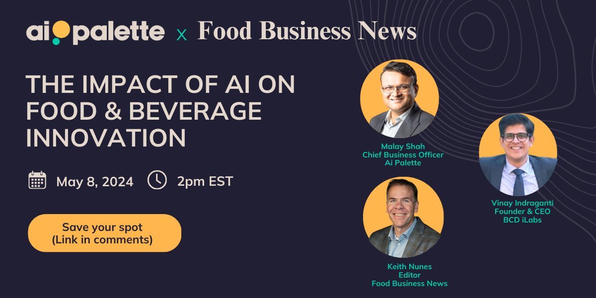 Want a peek into the future of food and beverage R&amp;D? Join us for a FREE 60-minute webinar on May 8th, 2024 to explore the exciting (and sometimes surprising!) ways AI is revolutionizing the industry.

event.on24.com/wcc/r/4548179/…