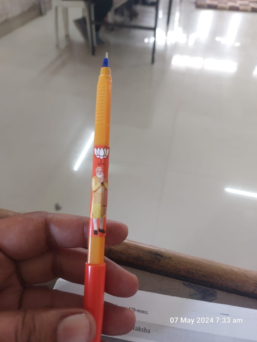 Gaurav Pandya (@gauravp_valsad) on Twitter photo BJP polling agents are using the ballpens having BJP symbol inside polling booths. ECI must stop such use inside polling stations immediately. <a href="/ECISVEEP/">Election Commission of India</a> <a href="/CEOGujarat/">Chief Electoral Officer, Gujarat</a> <a href="/collectorvalsad/">Collector Valsad</a> BJP polling agents are using the ballpens having BJP symbol inside polling booths. ECI must stop such use inside polling stations immediately. <a href="/ECISVEEP/">Election Commission of India</a> <a href="/CEOGujarat/">Chief Electoral Officer, Gujarat</a> <a href="/collectorvalsad/">Collector Valsad</a>