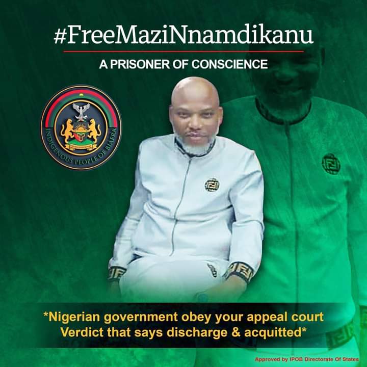 OnyebuchiO45673's tweet image. The #NigerianGovt should obey their court order that discharged and acquitted #MAZINNAMDIKANU #Unconditionally of all allegation brought against him before the #Nigerian court of appeal.#FreeMaziNnamdiKanuNow @UKParliament @ForeignChinese @WhiteHouse @POTUS @mfa_russia @U