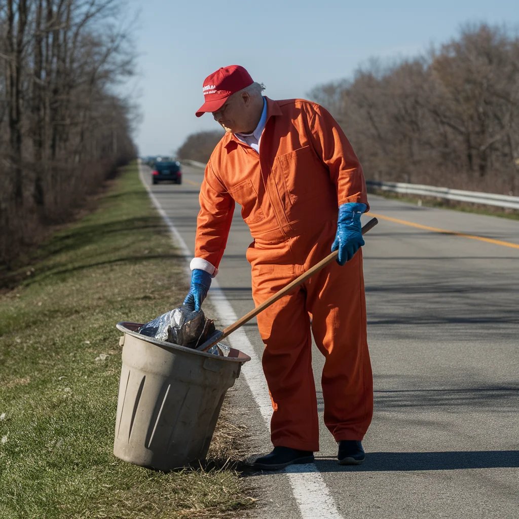 Don't get me wrong, seeing trump do actual jail time would put a smile on my face for a long time, but making him pick up trash might be better. He loses his shit if you don't call him 'President trump,' and has people do everything for him. This would DESTROY his fragile ego.