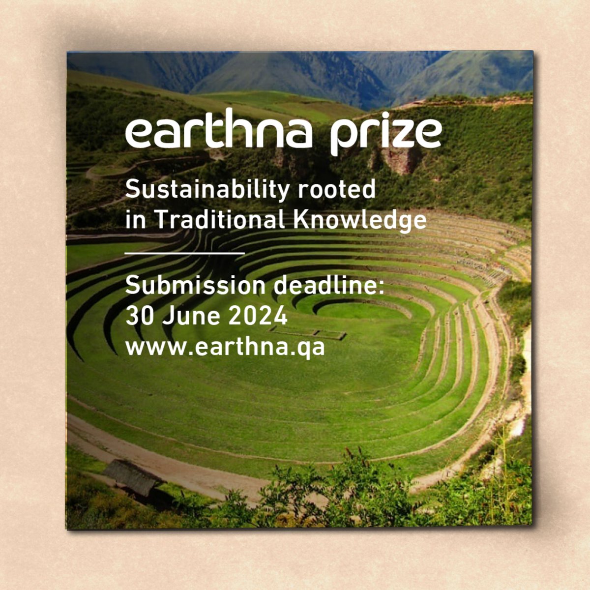 🔊Earthna Prize🌍 Is your organisation preserving #traditionalknowledge in #water resource management, #foodsecurity, #sustainableurbanism & #landstewardship practices?🚨 🟢Seize the opportunity to apply for the #EarthnaPrize launched by @earthnaqa/@QF: earthna.qa