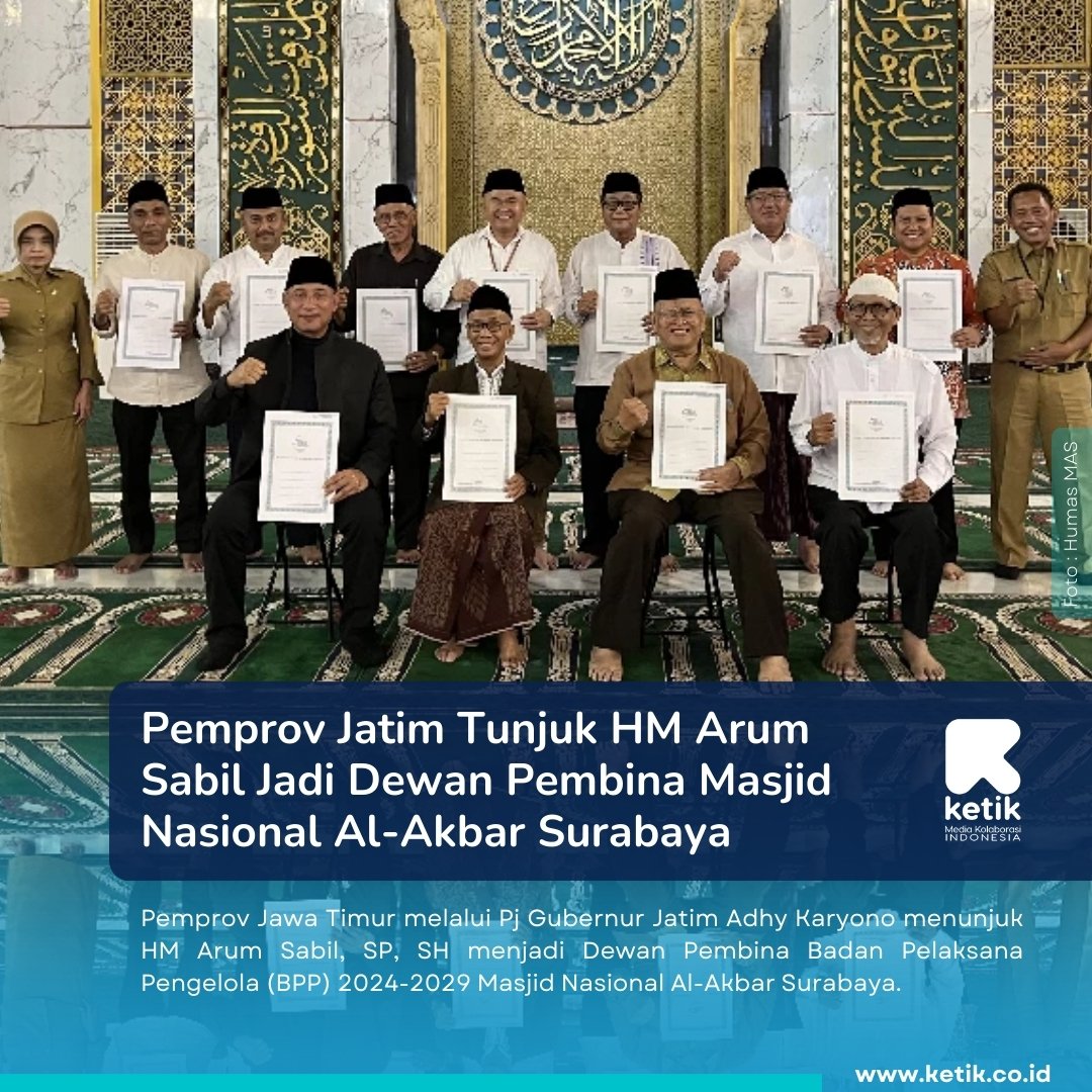 Pemprov Jatim Tunjuk HM Arum Sabil Jadi Dewan Pembina Masjid Nasional Al-Akbar Surabaya

Sumber: Ketik.co.id | Media Kolaborasi Indonesia. 
ketik.co.id/berita/pemprov…

#MasjidAlAkbarSurabaya #HMArumSabil #ArumSabil #BPP #MAS #Adhykaryono #DRHMSudjak #ketik #ketikmedia