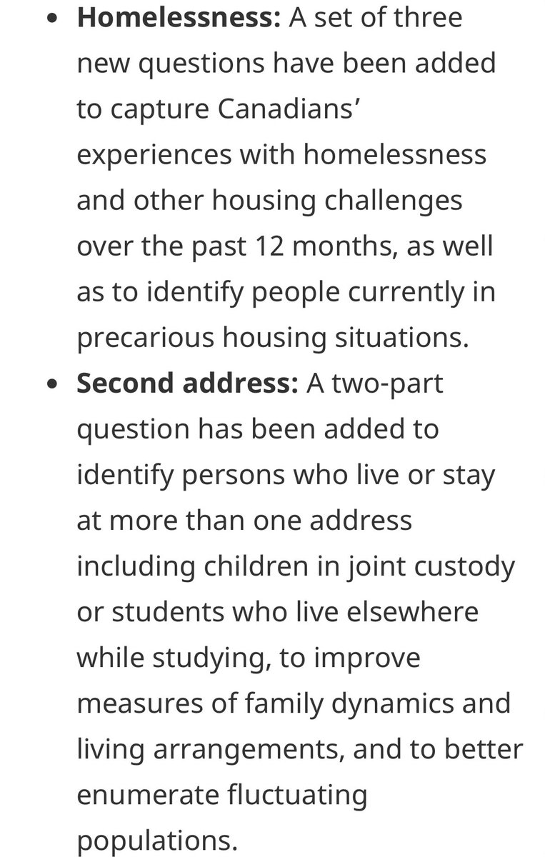 Loving the changes, in particular the new questions on homelessness and second address. (Question that are being tested are here: statcan.gc.ca/en/statistical…)