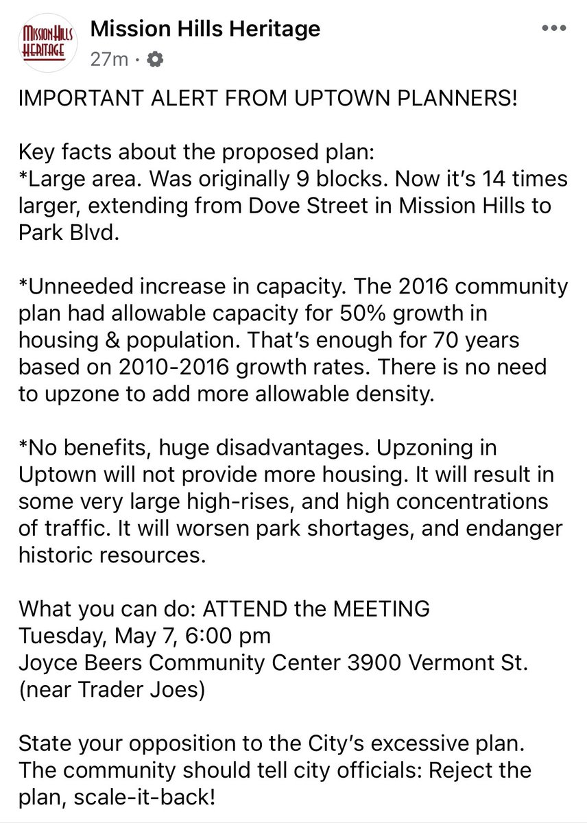 Why are CPGs (@Uptown_Planners) sending out anti-housing rhetoric ahead of meetings?

And why are “Heritage” groups passing along the CPG’s anti-growth flyers?