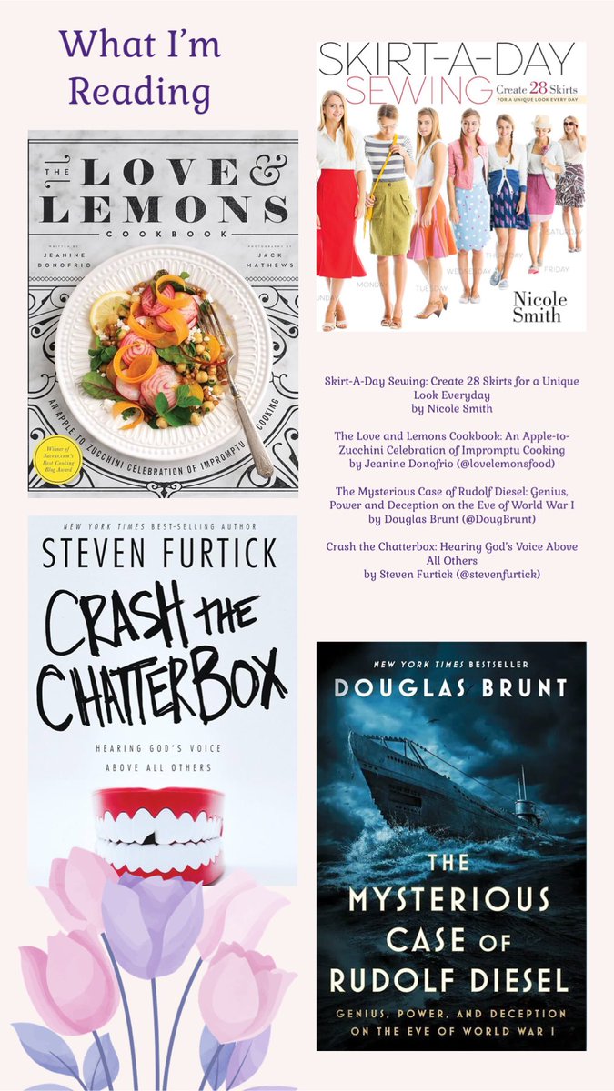 This is #WhatImReading this week. Books by Nicole Smith, Jeanne Donofrio (@lovelemonsfood), Douglas Brunt (@DougBrunt), and Steven Furtick (@stevenfurtick).