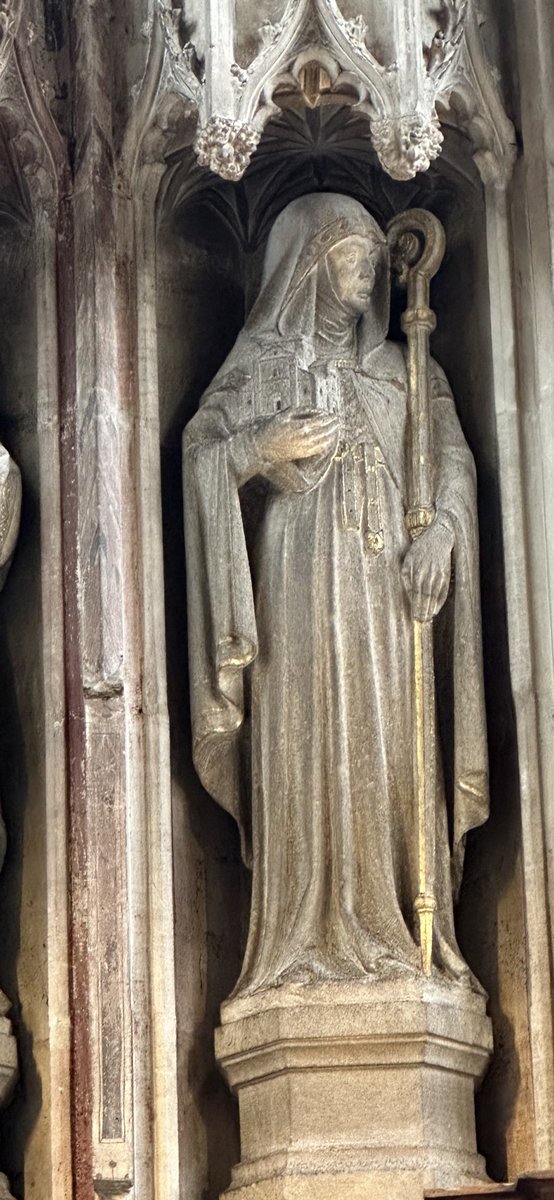 St Hilda (AD 614-680) University Church, Oxford. She was the founder and abbess of the monastery (men and women) at Whitby. Women as shepherds pre-date Bo Peep.