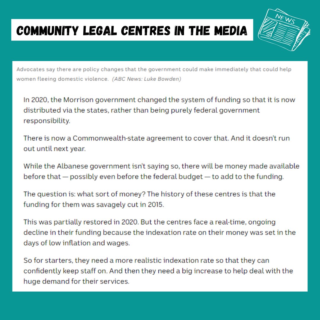 Read on ABC News: abc.net.au/news/2024-05-0…

#FundEqualJustice #CommunityLaw #AccessToJustice

@MarkDreyfusKCMP @JEChalmers 
@clcnsw @CLC_Qld @CLCAWA @CLCsTas @CommunityLawVic @CLCSouthAus