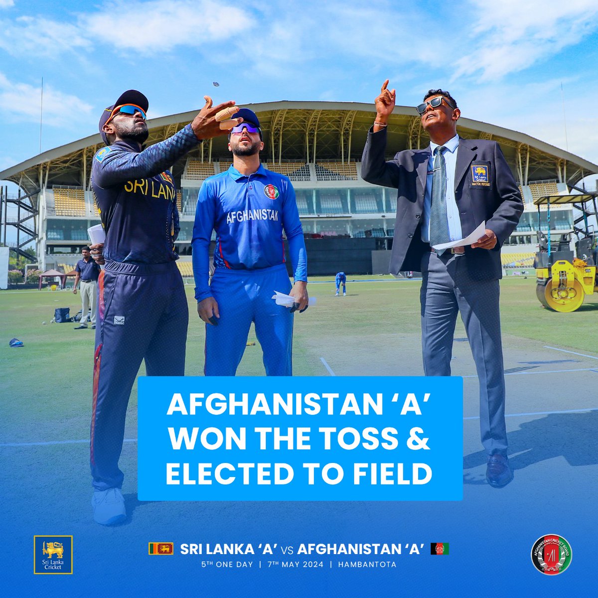 Afghanistan 'A' won the toss yet again and elected to field first at MRICS Hamabantota. #SLvAFG #SLATeam