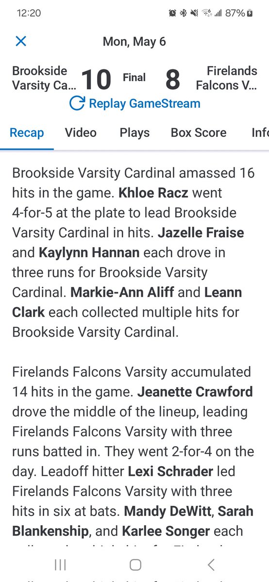 Coach_Javy's tweet photo. Our girl @KhloeRacz has been swinging a 🔥 bat lately. Monday she was 4-5 with a 3B, 2 Rbis to help her Brookside team defeat Firelands 10-8 🥎 In her last 3 games, 9 hits, 2-3B, 2b, 9 Rbis. 💪🏼 Keep it going girl! https://t.co/o8uDMLPy1Y