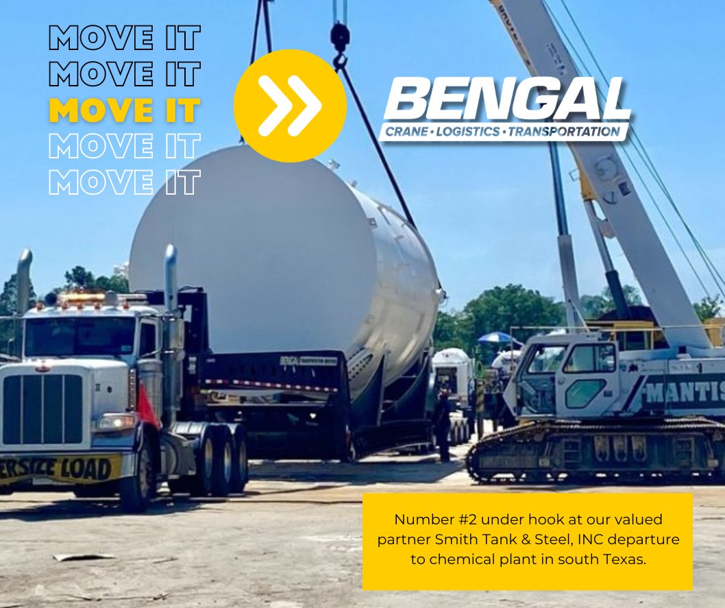Move it Monday
Number #2 under hook at our valued partner Smith Tank & Steel's departure to a chemical plant in south Texas.

#moveit #bengaltransport #heavyhaul #smithtankandsteel