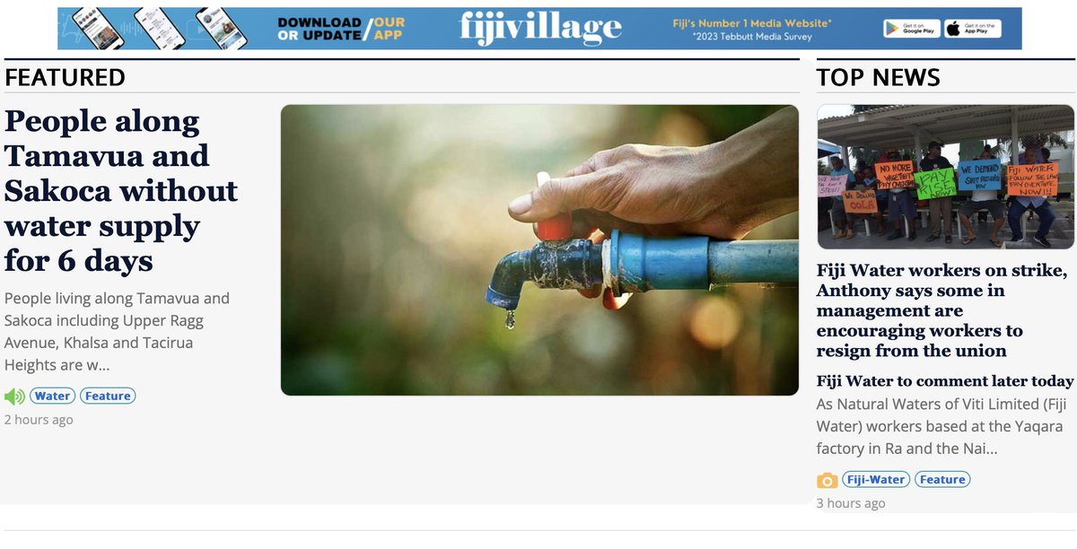 Fiji summed up in a news website: thousands of Fiji people without water, while,unrelated, @FIJIWater (owned by California billionaire couple) go on strike for basic wage. Glory of capitalism. fijivillage.com