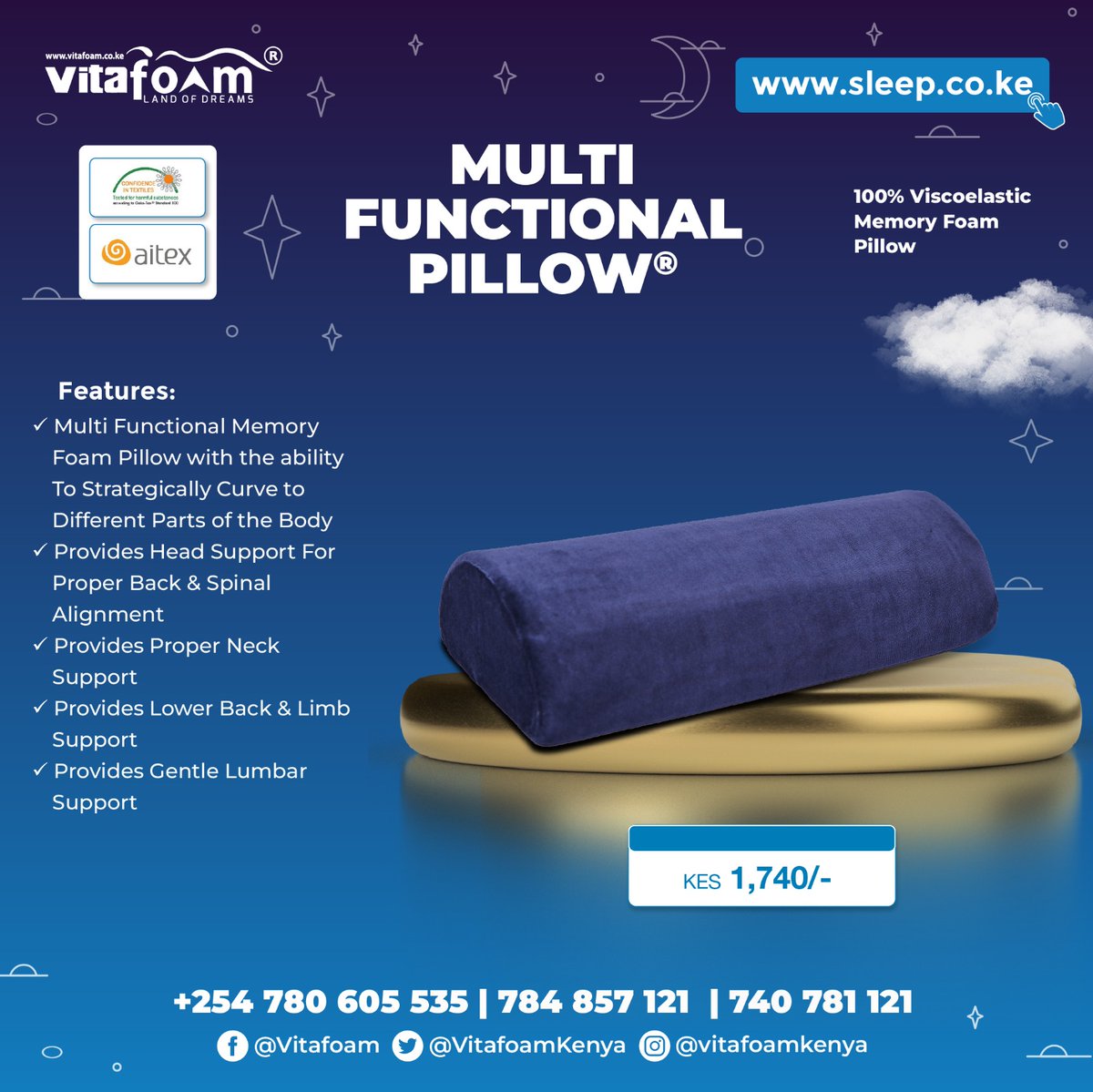 🌟🤗☁️🙋‍♂️ The Versatile Multi-Functional Memory Foam Pillow Available only at #VitaFoamKenya®! 🙋‍♀️☁️🤗🌟 ☎ For All *Pillow, *Mattress, *Bed & *Sleep Accessory Enquiries, Orders & Deliveries: +254 780 605 535 | 740 781 121 📍 Our Locations: bit.ly/30VqOrf