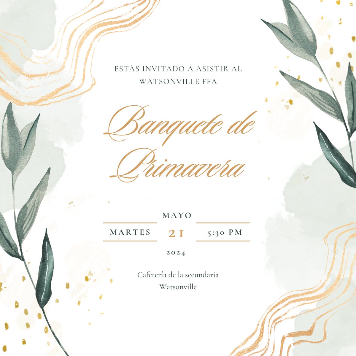 The 2024 Watsonville FFA Spring Banquet is right around the corner.

On Tuesday May 21st <a href="/5/">Reserved</a>:30pm in the cafeteria, come attend to see student recognition, awards, speeches, a couple of tears, retiring officers and the election of the 2024-2025 Watsonville FFA Chapter Officer Team