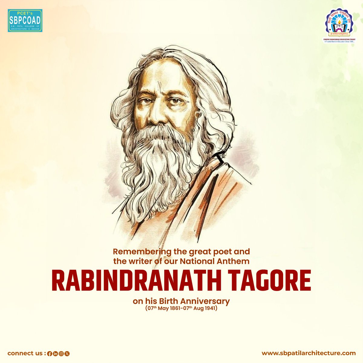 On this Rabindranath Tagore Jayanti,let us honor the memory of the visionary poet & philosopher whose words continue to resonate with essence of India's cultural heritage. #PCET #SBPCOAD #RabindranathTagore #TagoreJayanti #रवींद्रनाथटागोर #रवींद्रनाथटागोरजयंती #महानकवी #Poetry