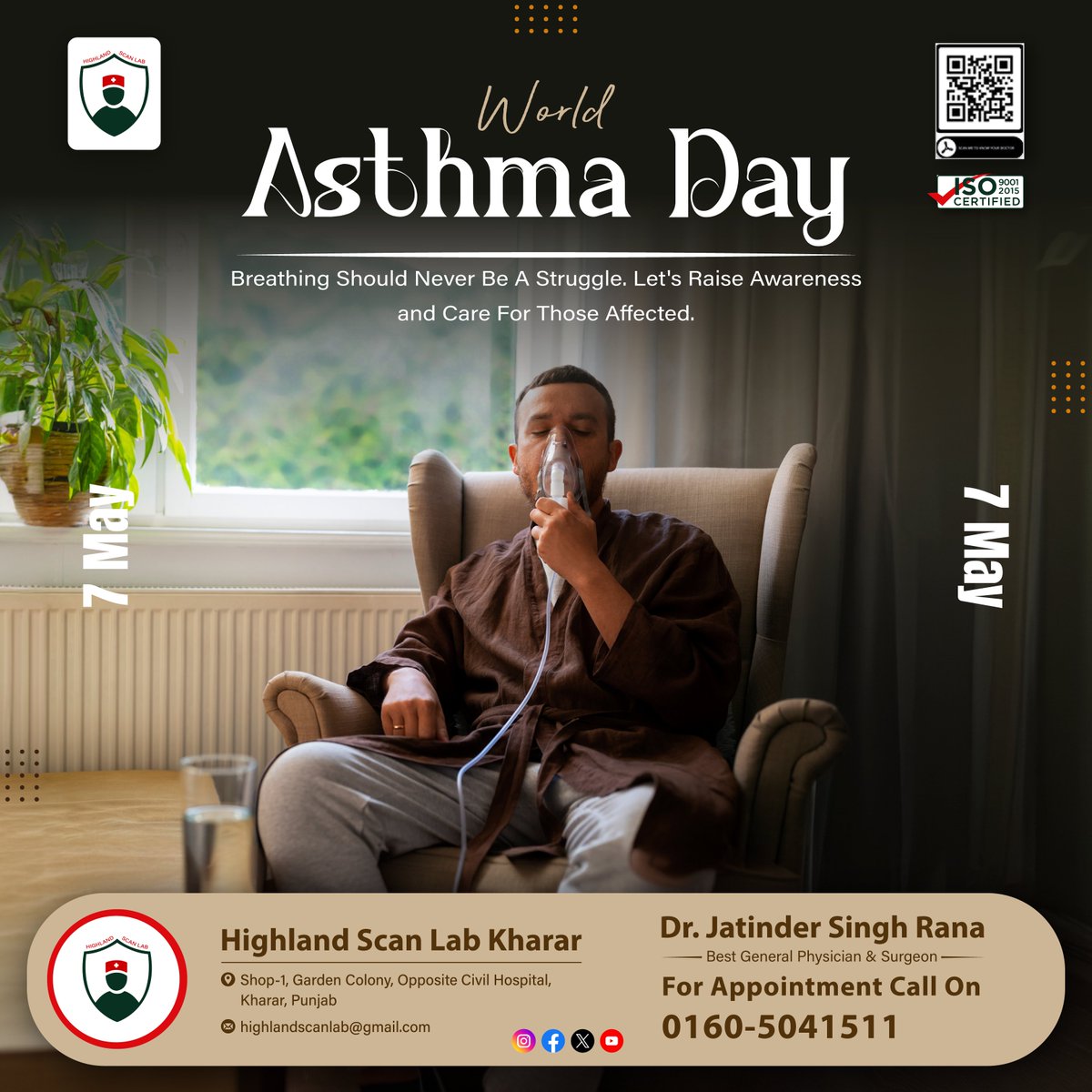 On this #WorldAsthmaDay, let's #breathe easier with #HighlandScanLab. Early #detection can make all the difference. Get tested, stay aware, and let's fight #asthma together!
.
 #FightAsthma #TakeControl #bloodtest #Drjatindersingh #Diagnostics #kharar #pathology #Xray #Oxygen