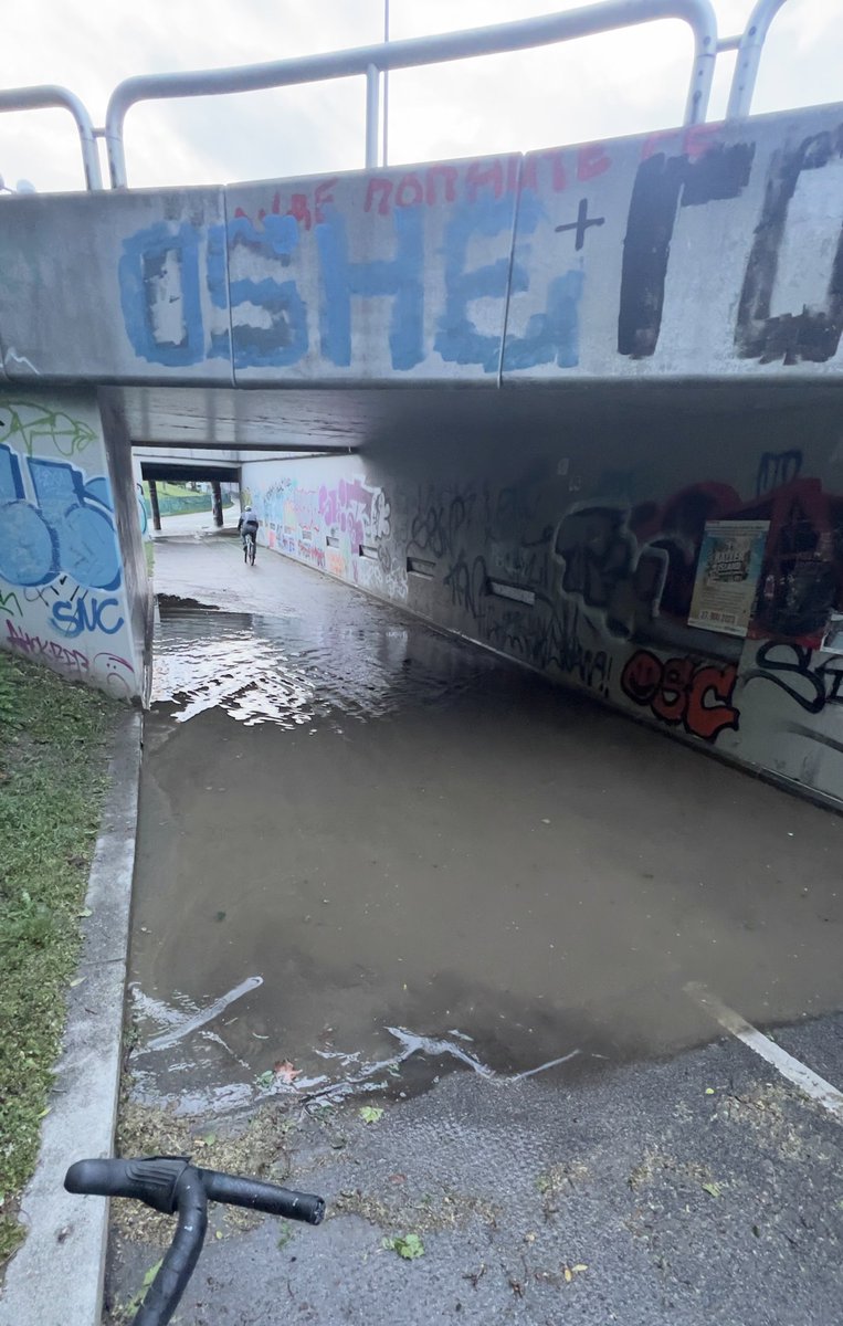 Der Radhighway bei der Reichsbrücke steht seit gestern unter Wasser, man stelle sich vor sowas würde bei der Tangente oder einer anderen stark befahrenen Straße passieren @Stadt_Wien