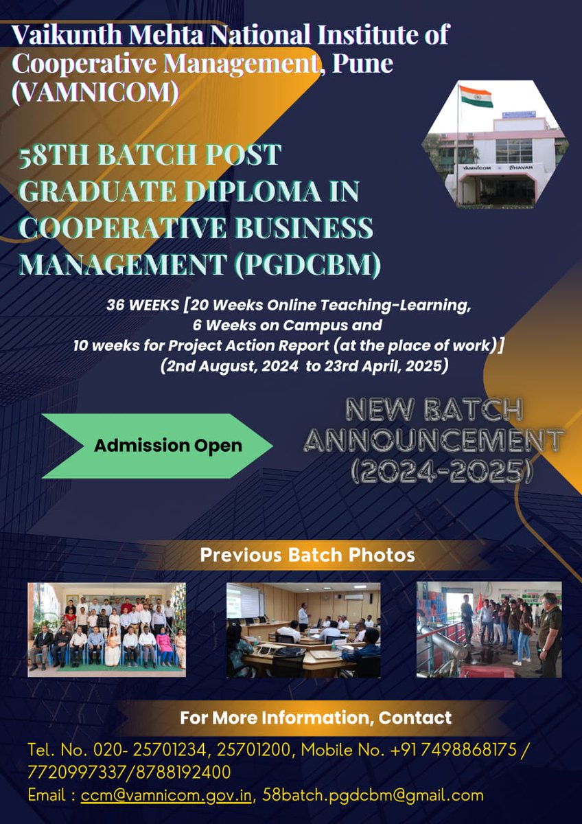 #Admission #Open 58th Batch Post Graduate Diploma in Cooperative Business Management (PGDCBM). Apply now... #ncct #Pgdcbm #vamnicom @ncct_institutes @MinOfCooperatn @hema_28
