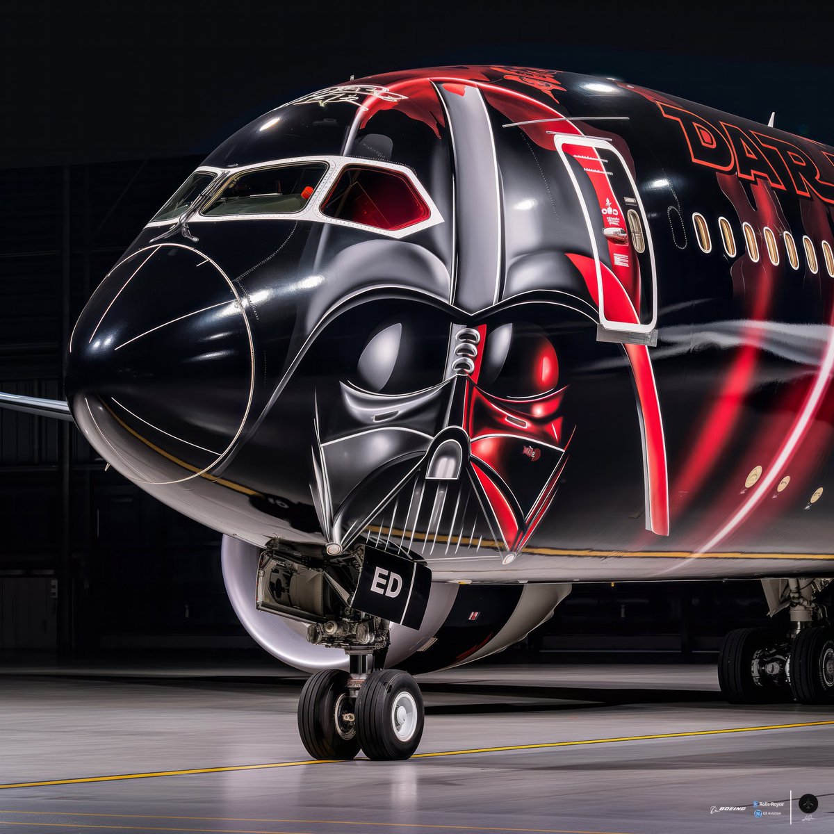 “Unleash the Force of Innovation with this AI-designed Boeing 787 Dreamliner sporting a Darth Vader Star Wars concept livery!” #aviationdaily #avporn #instagramaviation #pilot #instaaviation #planespotting #plane #aviators #instaplane #boeing #airbus #aviator #pilotlife