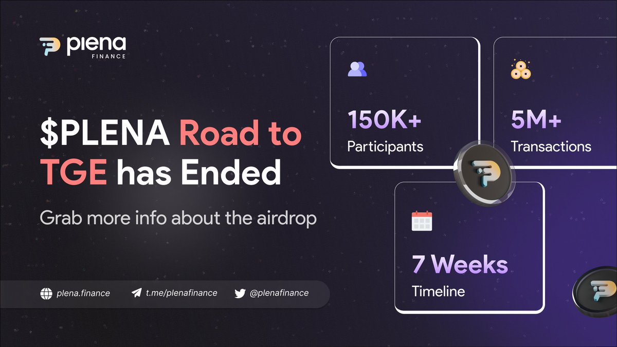 Hello PlenaArmy 👑 
There is a good news for all of you, #PlenaRoadToTGE Galxe campaign ends.

#PlenaArmy : Your support has created an incredible community.💪 #PlenaCryptoSuperApp @PlenaFinance 
$PLENA