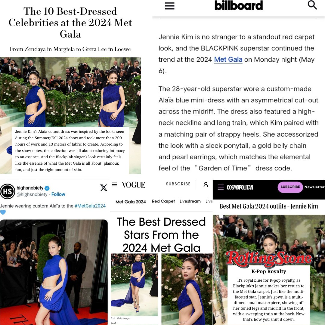 #JENNIE is listed among the best-dressed celebrities by Highsnobiety, Rolling Stone, Billboard, Harper's Bazaar, and Cosmopolitan UK for her flawless interpretation of the 'Garden of Time' dress code.

JENNIE AT MET GALA 
#JENNIE #MetGala #MetGala2024