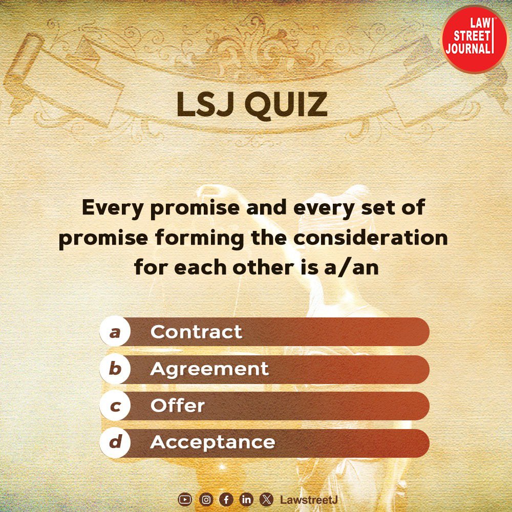 LSJ Quiz || Put your legal prowess to the test ! 

Write your answer in the comments below 👇🏻

#lsjquiz #legalquiz #LegalProwess #QuizChallenge #LegalKnowledge #LawTrivia #LegalMinds #LegalCommunity #ChallengeYourMind #LegalEducation #TestYourKnowledge #india #LawstreetJ